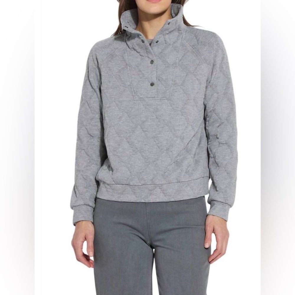 NEW LYSSE loretta quilted pullover top in dark heather grey xl
